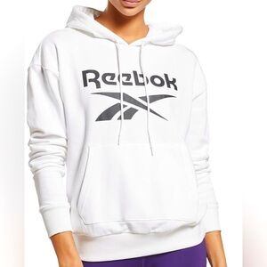 Reebok Women's Big Logo Hoodie, size Large, white with black lettering